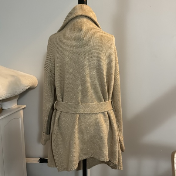 🆕NWT*HOST PICK⭐️Talbots Knit CardiganTie Belt Sweater Tan/Gold metallic size 2X - Picture 4 of 10